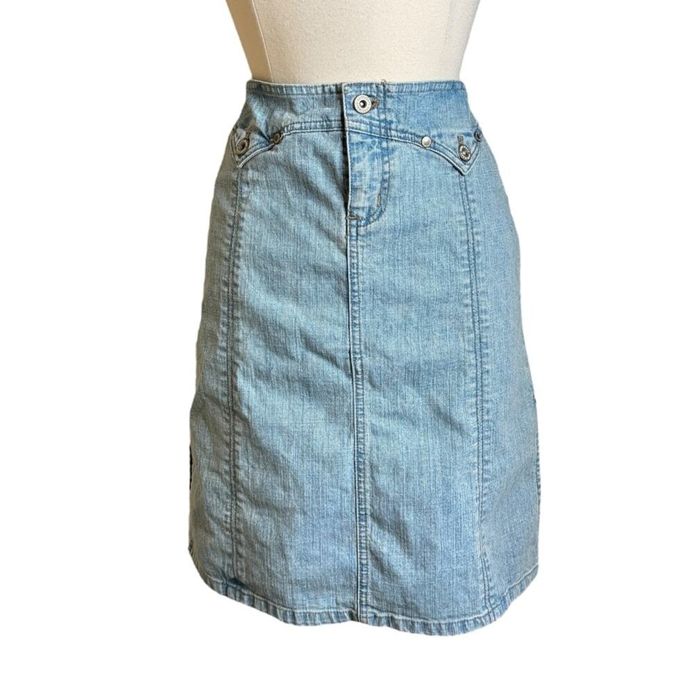 DKNY Y2K Denim Mini Jean Skirt‎ with Double Side Slits Size 11